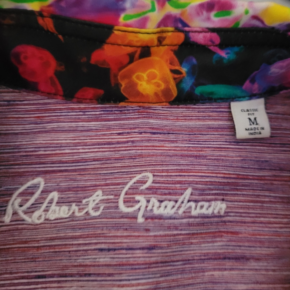 Robert Graham Fishy Business Short Sleeve Button Down Shirt Pink Purple Size M - Picture 13 of 16